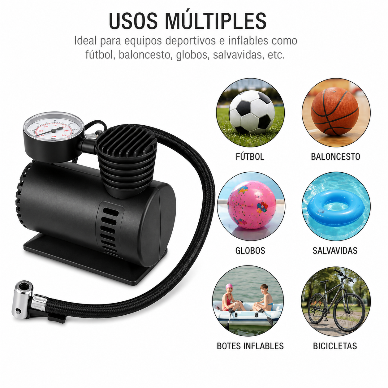 Compresor de Aire Portátil 300 PSI para Carro y Bicicleta