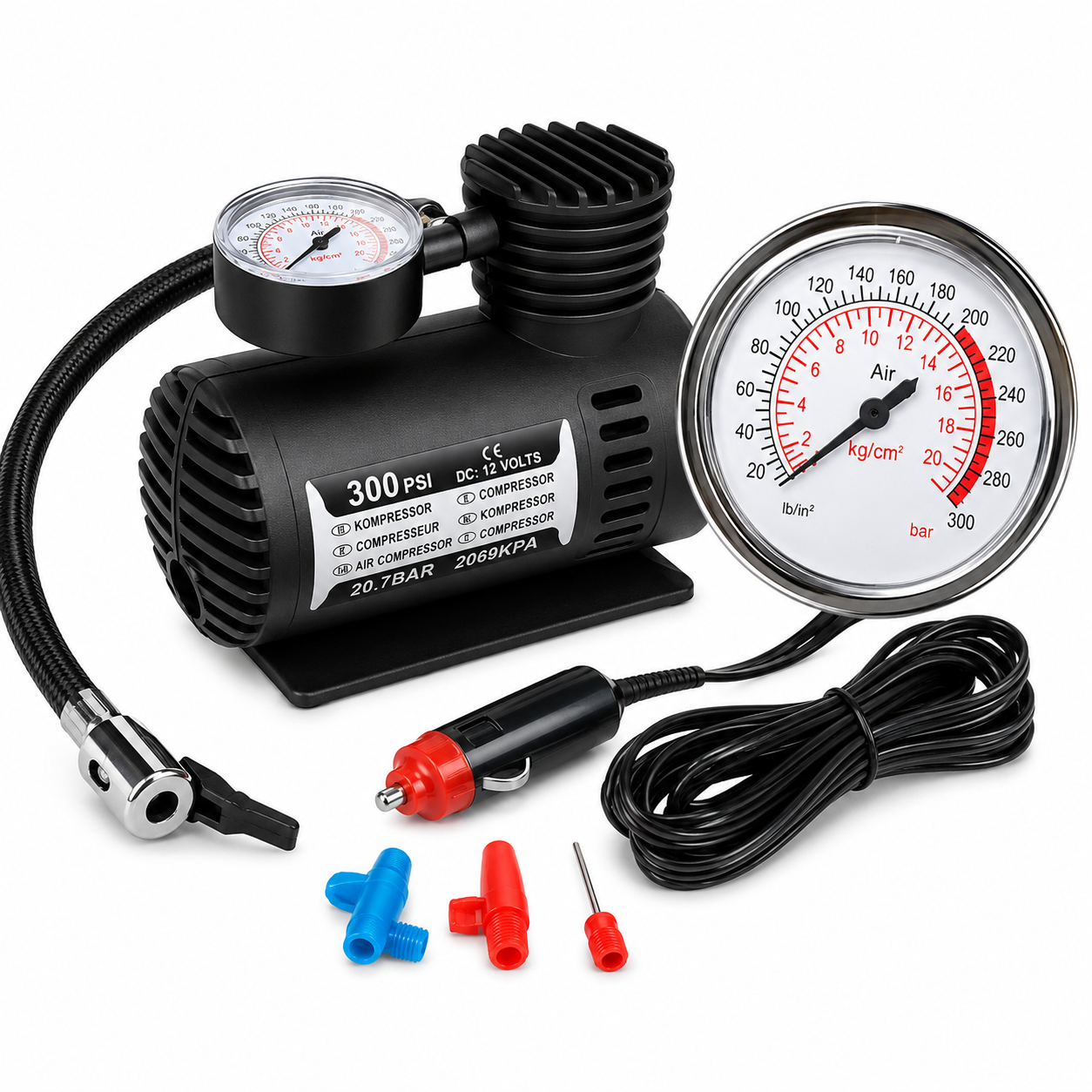 Compresor de Aire Portátil 300 PSI para Carro y Bicicleta