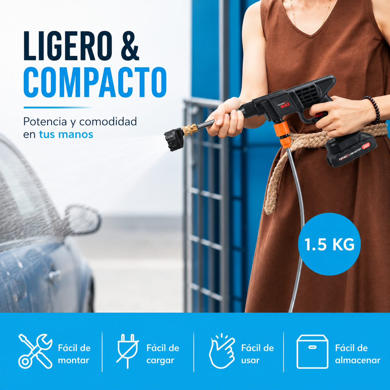 Hidrolavadora Inalámbrica 48V con 6 Boquillas y 2 Baterías