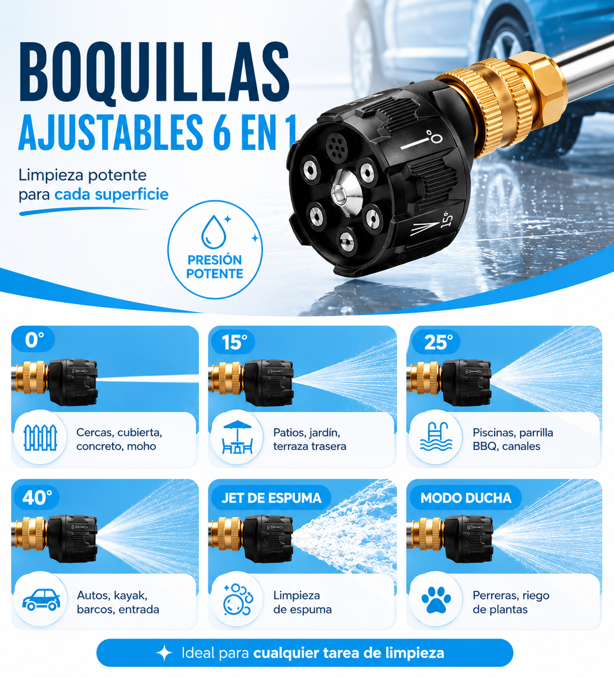 Hidrolavadora Inalámbrica 48V con 6 Boquillas y 2 Baterías