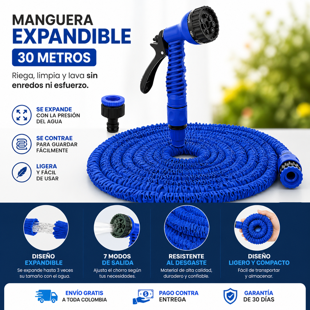 Manguera Expandible 30M – Sin Enredos y Súper Ligera