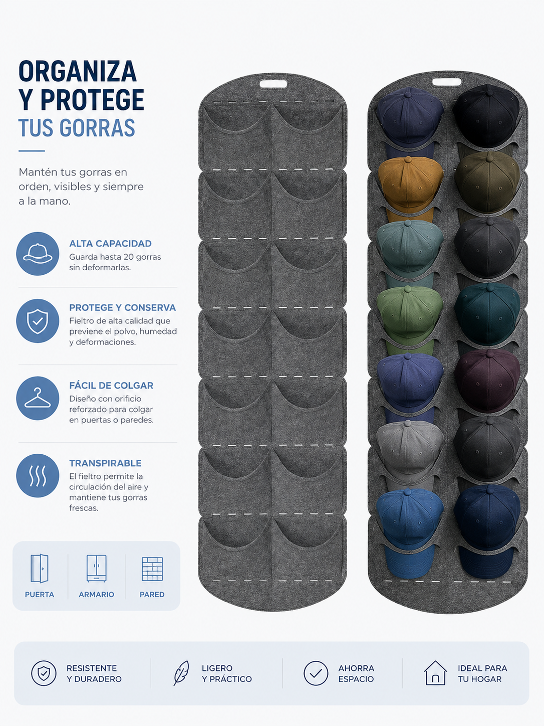 Organizador Colgante para Gorras con 14 Compartimentos