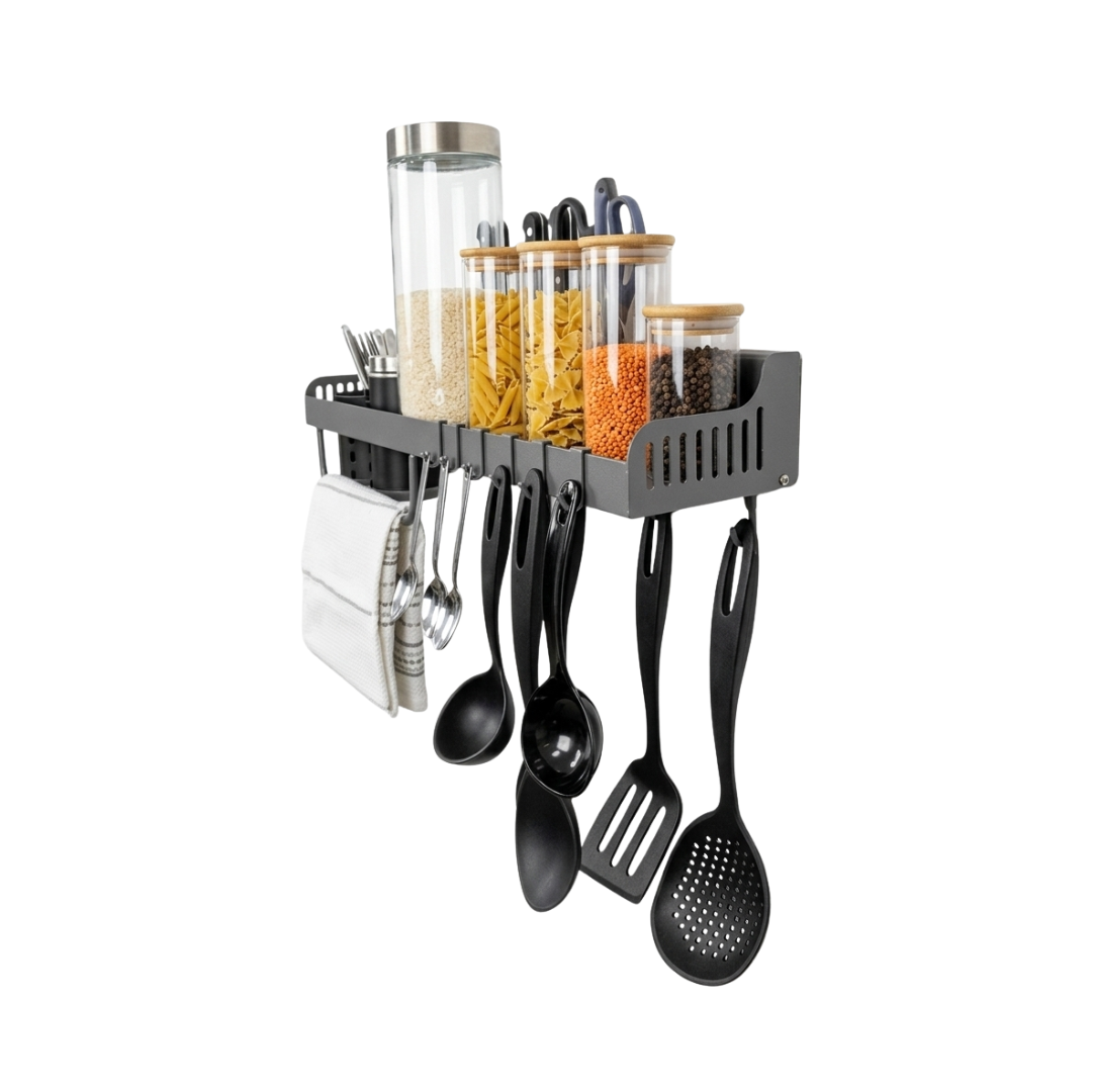 Organizador Multifuncional de Cocina con Ganchos y Soportes