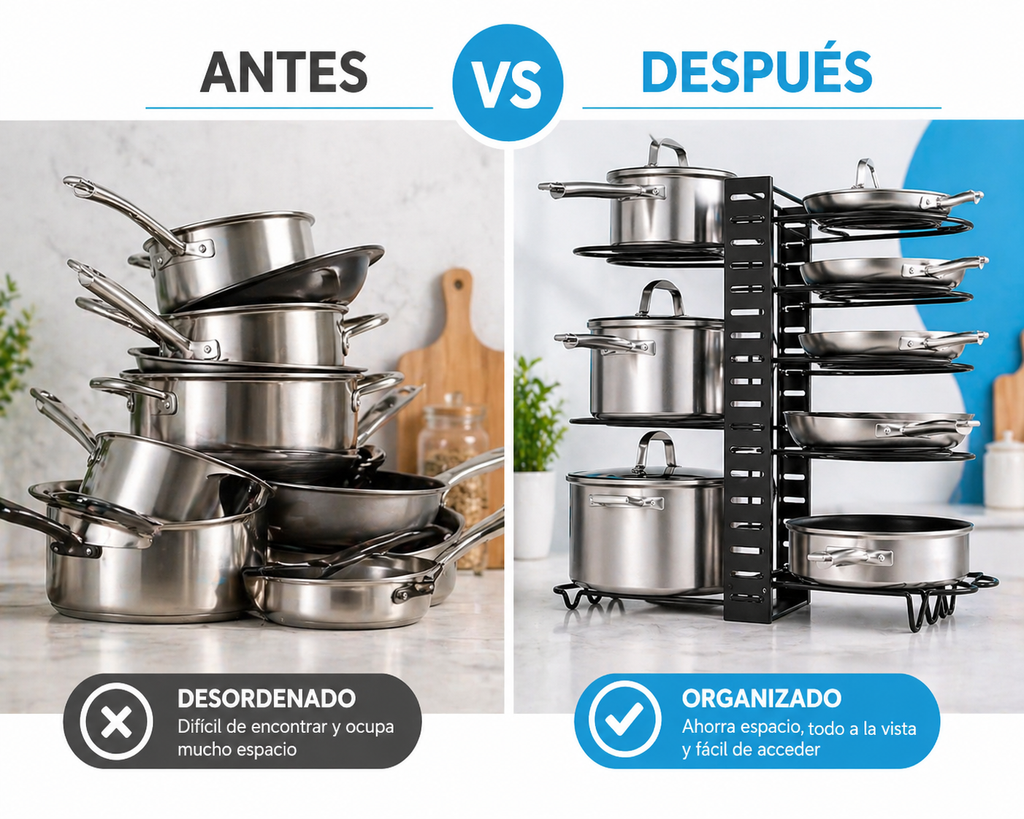 Organizador de Ollas Ajustable | Ahorra Espacio y Ordena tu Cocina