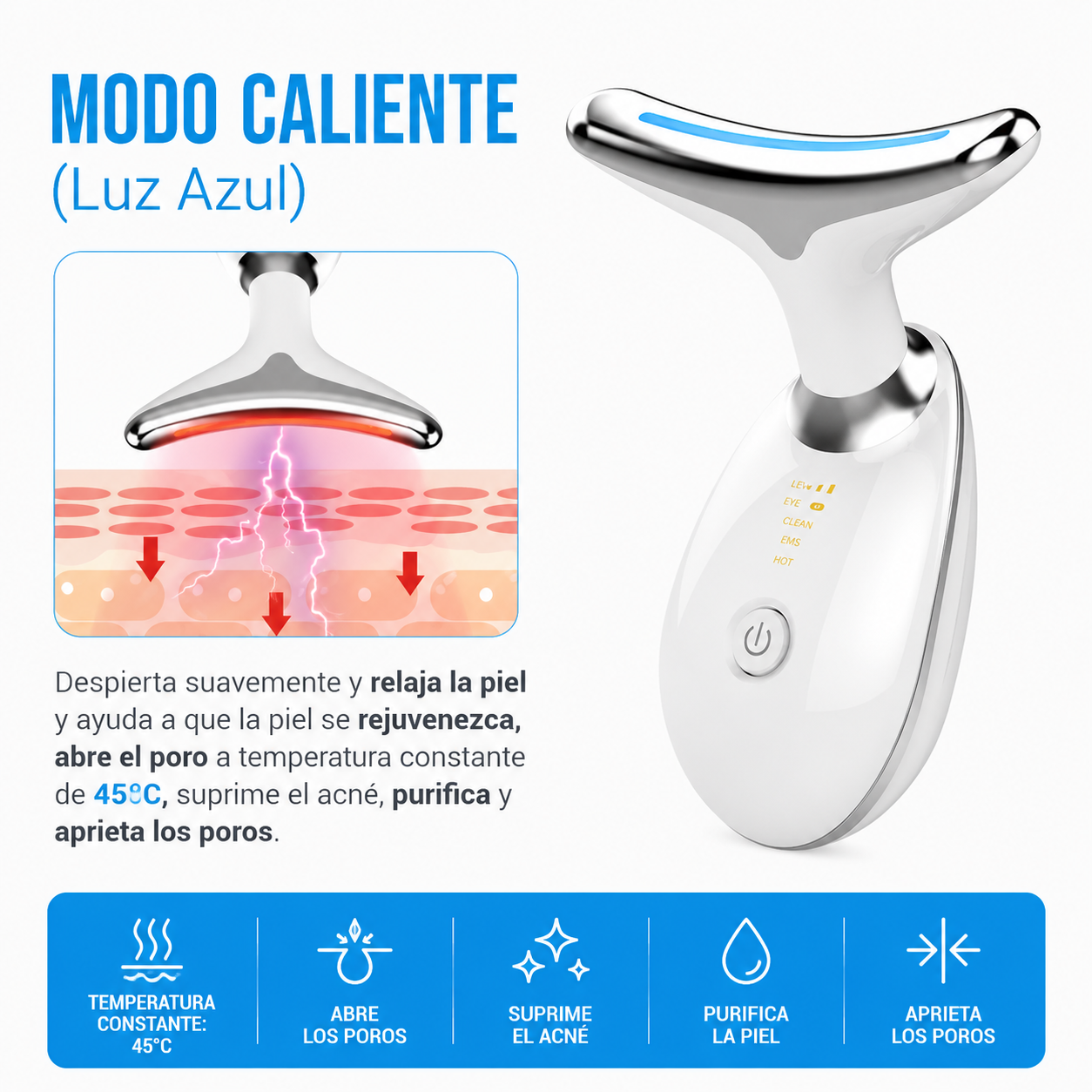 Masajeador Facial Reafirmante con Calor LED