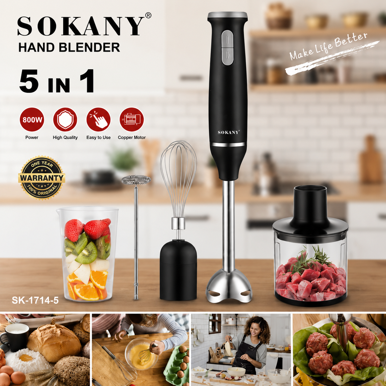BATIDOR DE MANO 5 EN 1 SOKANY