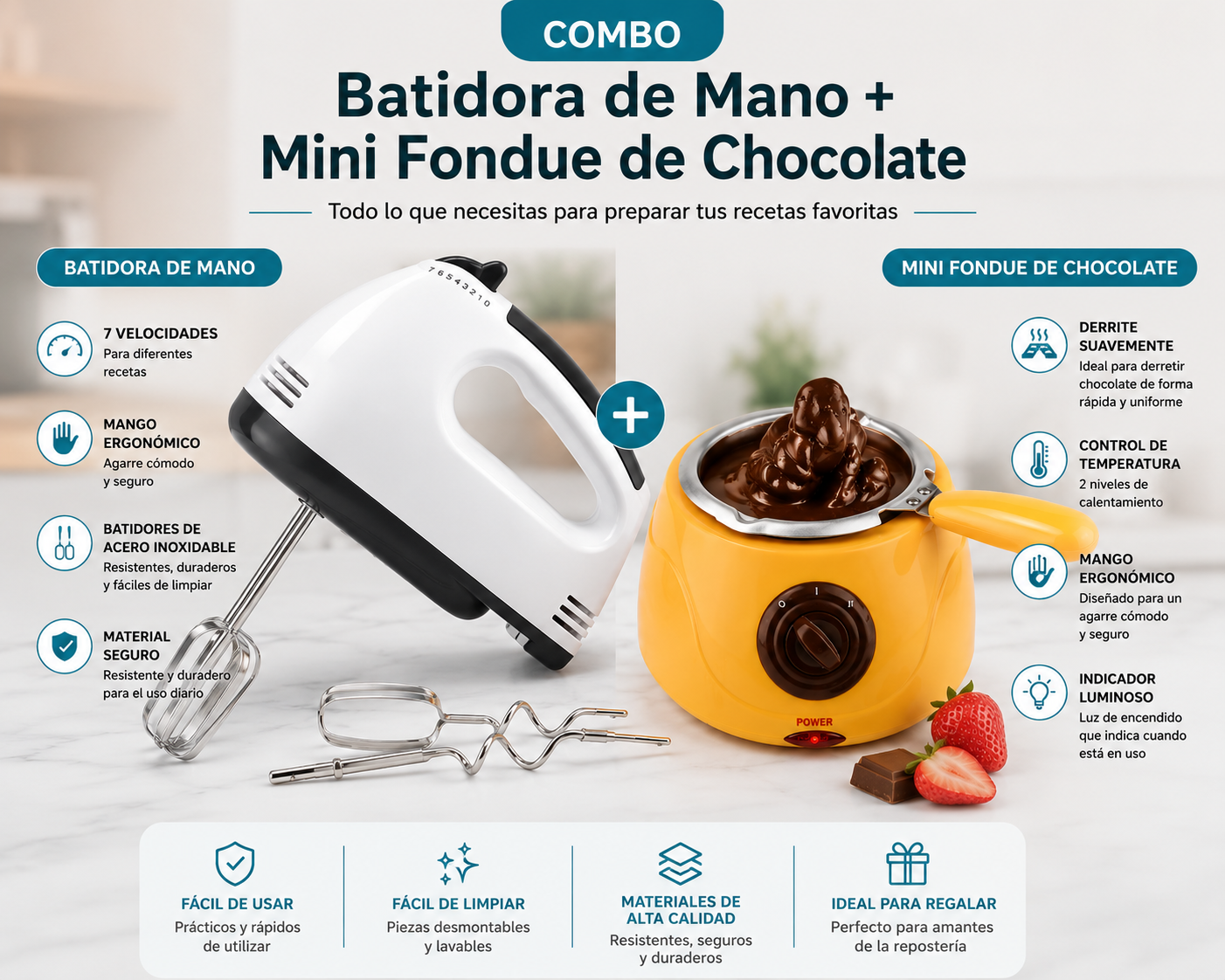 batidora manual scarle+fundidora chocola