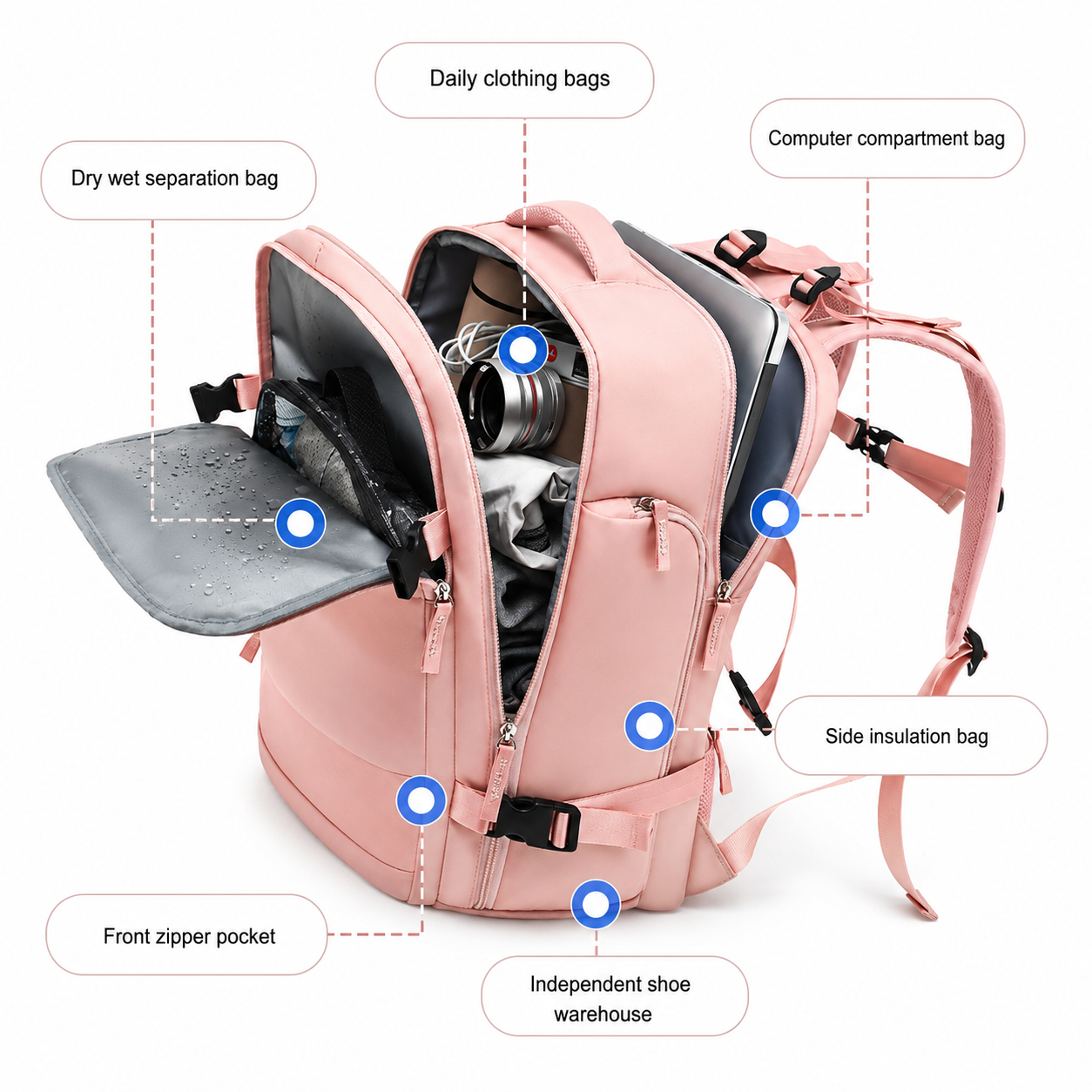 Morral de Viaje Expandible con Puerto USB y Compartimento para Zapatos