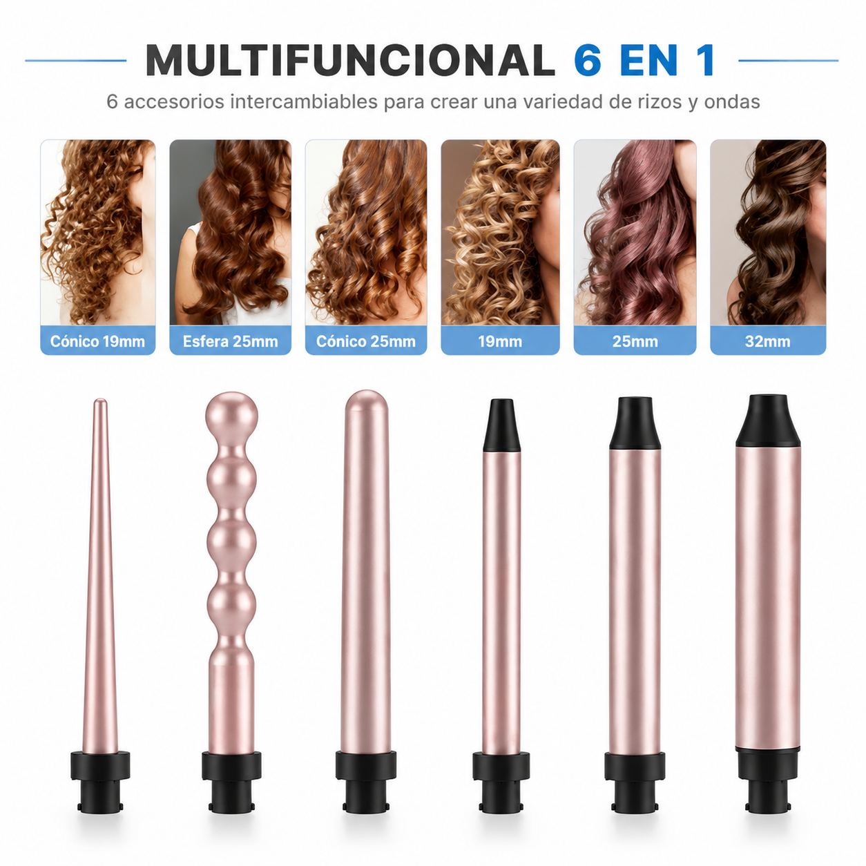 Pinza Rizador 6 En 1 Para Cabello